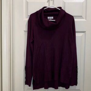 Melissa Paige Cowl Neck Knit Sweater L Button Sleeve Purple Plum Wine